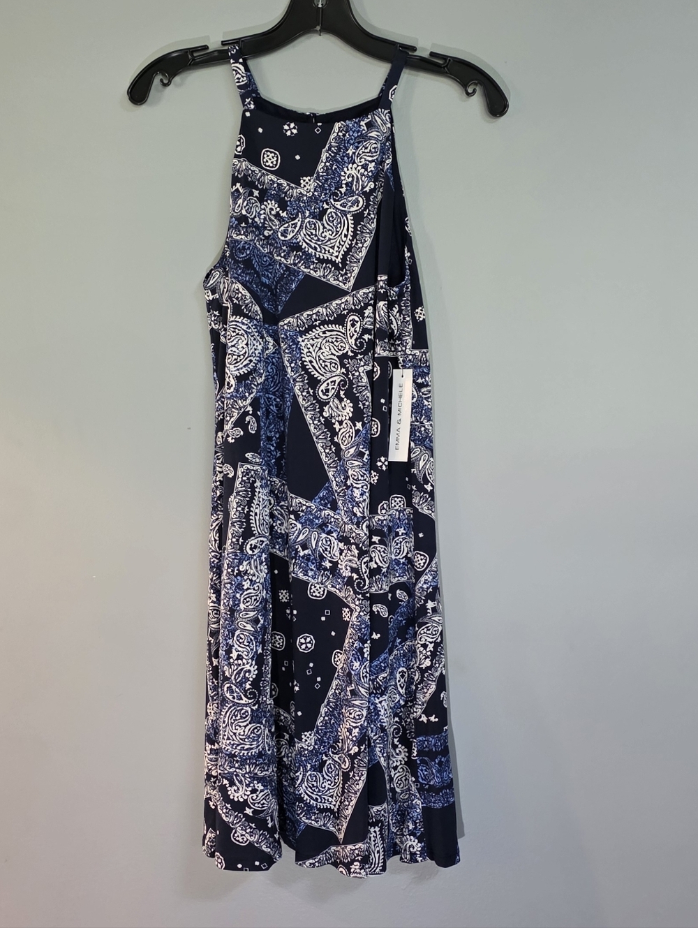 Emma & Michele Navy and White Paisley Midi Dress